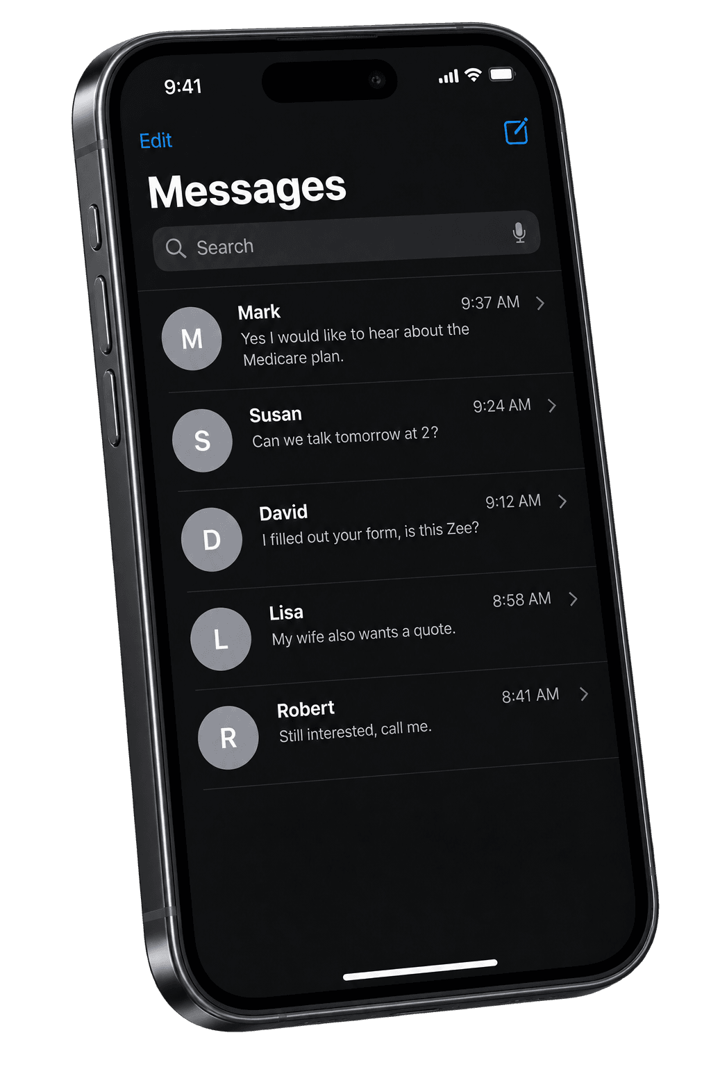 A phone inbox filling with replies from interested insurance leads